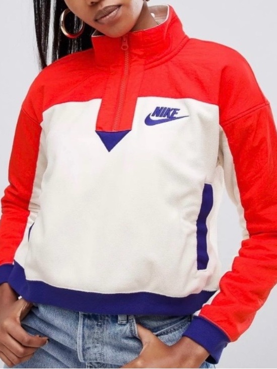 Nike Tops - Nike Women’s Half Zip Cropped Pullover Orange Zip Fleece Sweatshirt Size Med NEW